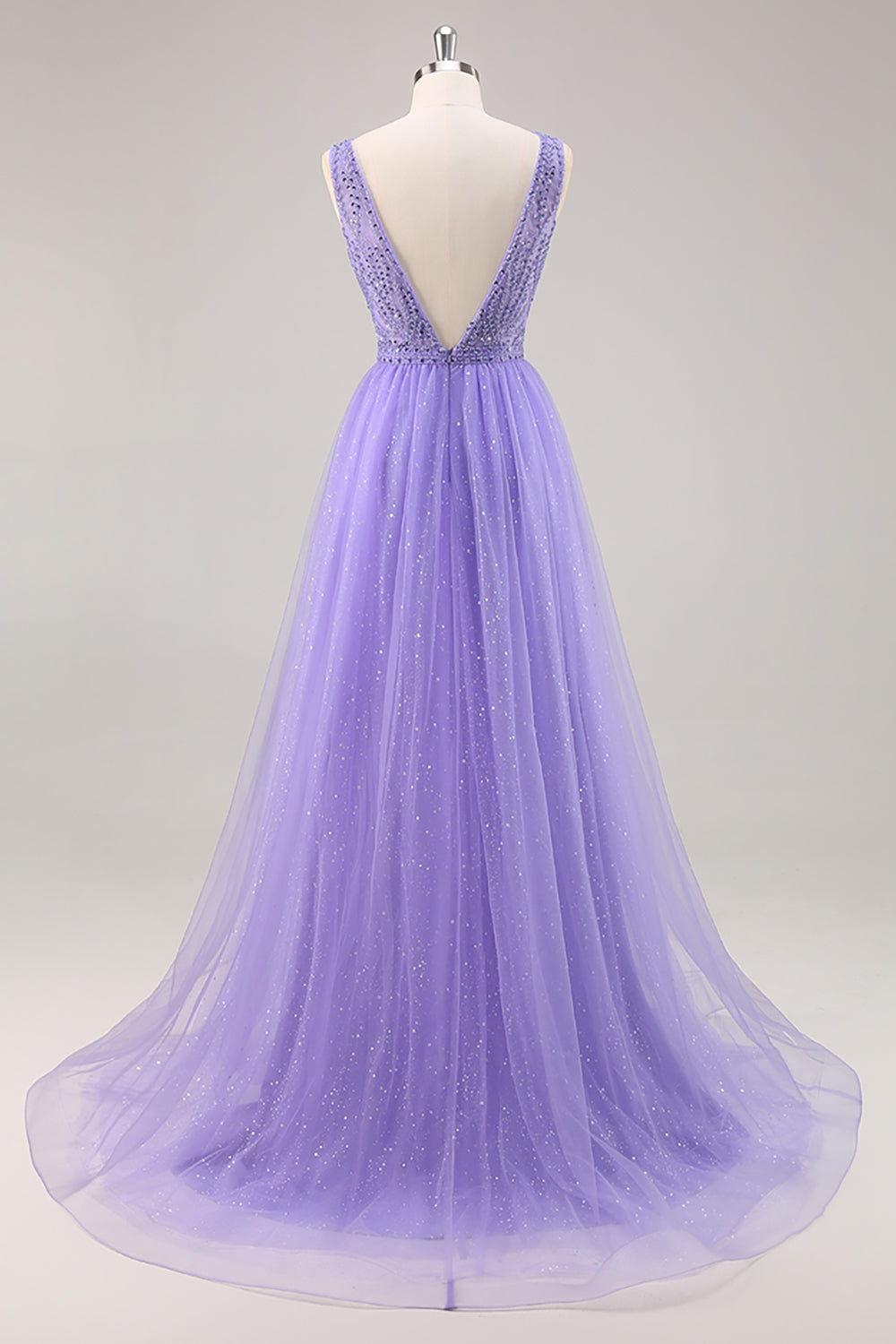 Glitter Purple A Line Long Prom Dress with Beadings