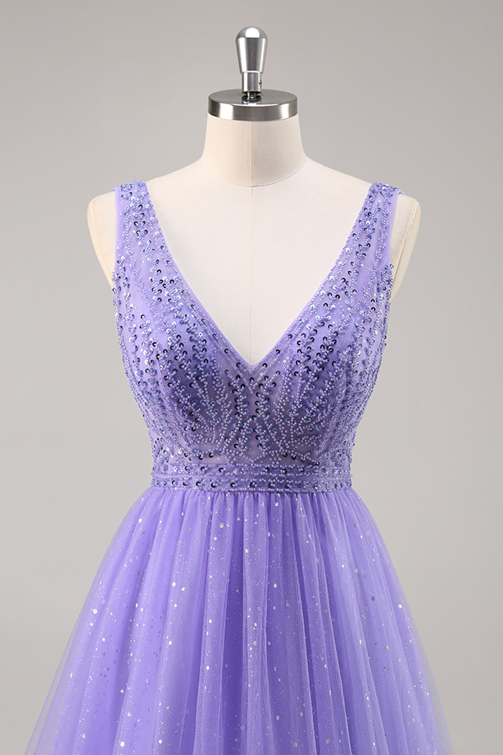 Glitter Purple A Line Long Prom Dress with Beadings