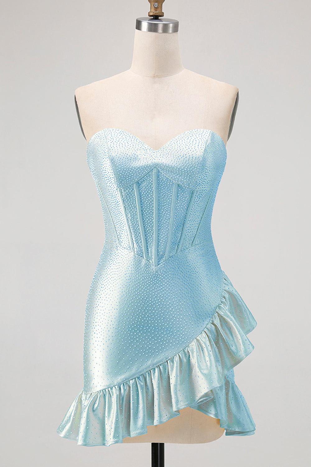 Yellow Bodycon Strapless Corset Beaded Short Homecoming Dress with Ruffles