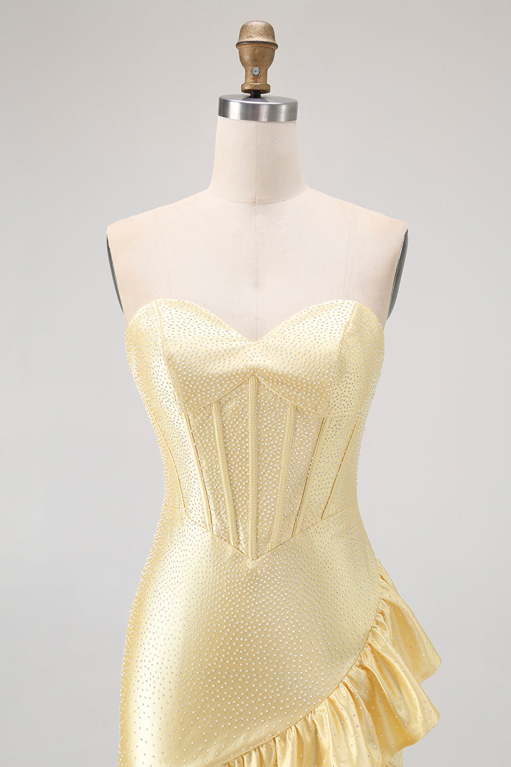 Yellow Bodycon Strapless Corset Beaded Short Homecoming Dress with Ruffles