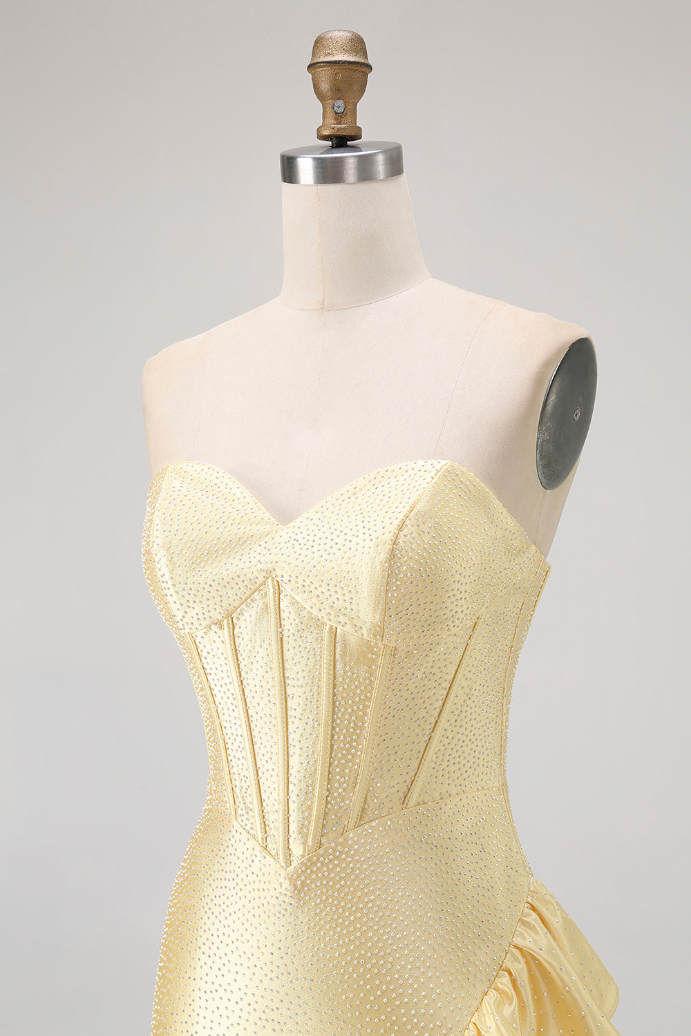 Yellow Bodycon Strapless Corset Beaded Short Homecoming Dress with Ruffles