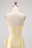 Yellow Bodycon Strapless Corset Beaded Short Homecoming Dress with Ruffles