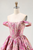 Off The Shoulder Printed A-Line Corset Homecoming Dress