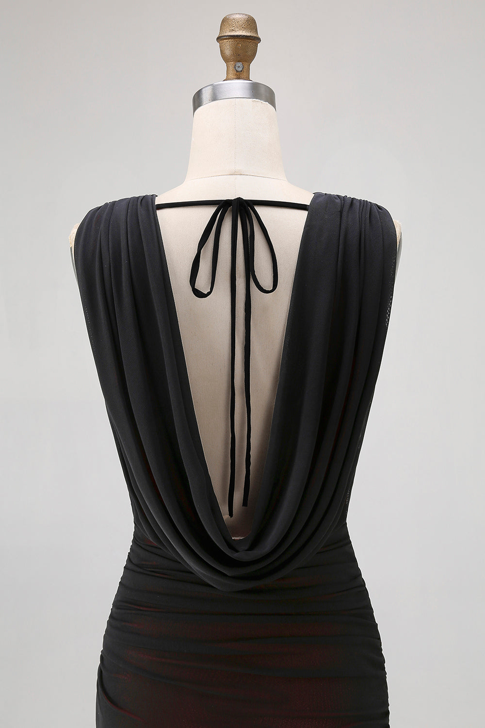 Sheath Cowl Neck Black Red Long Bridesmaid Dress with Slit