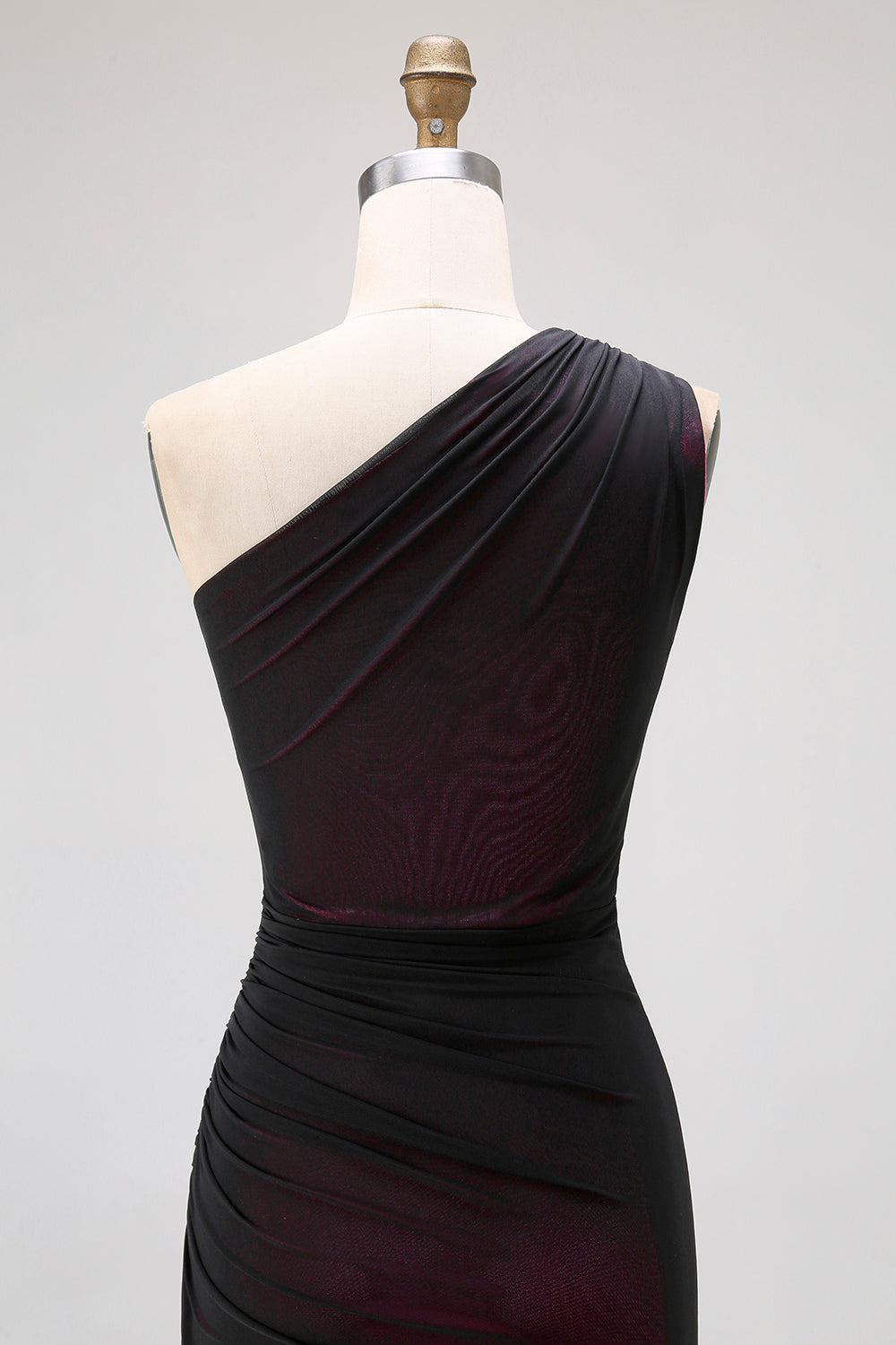 One Shoulder Black Pink Sheath Long Bridesmaid Dress with Slit