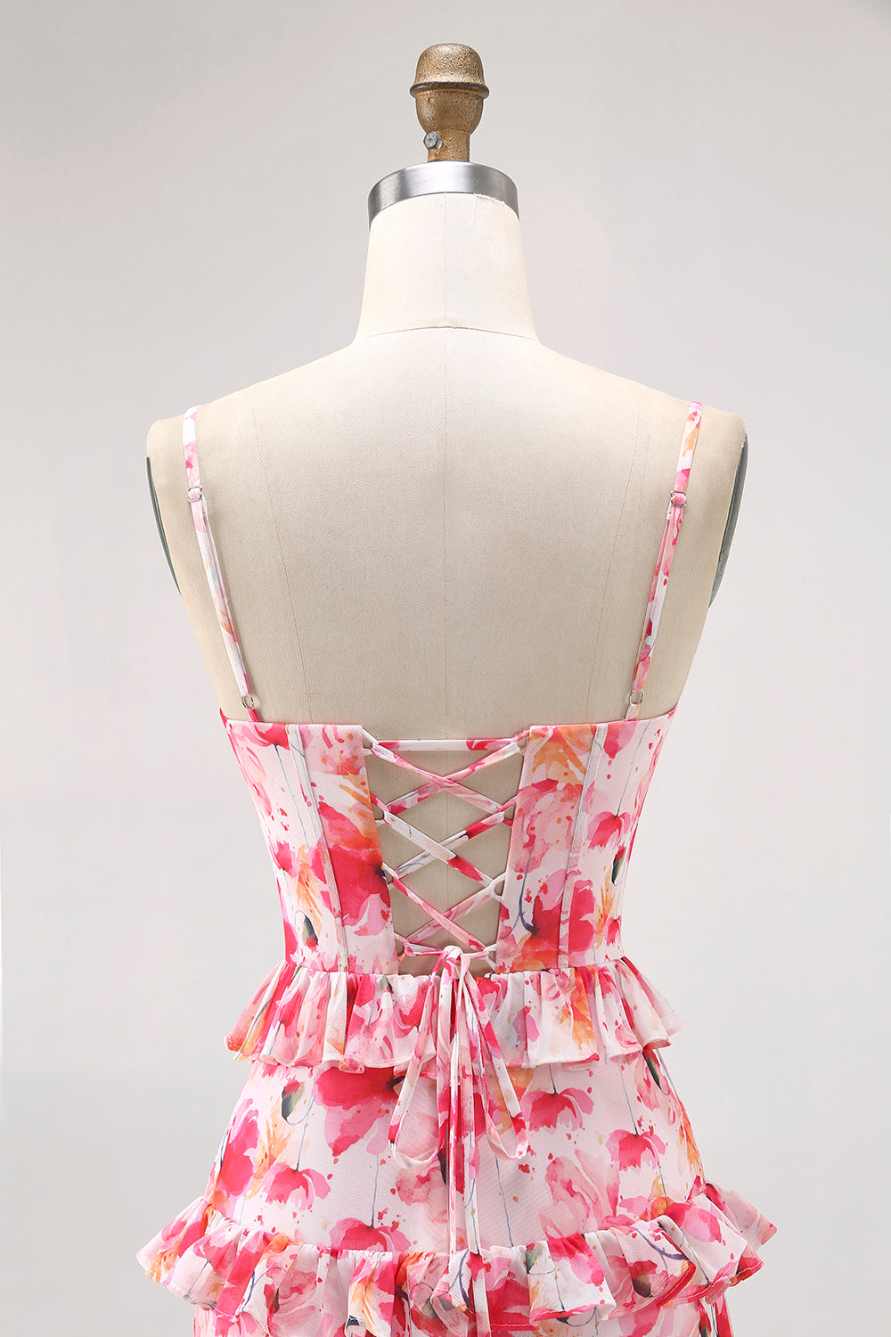Pink Floral Ruffled Sheath Long Wedding Guest Dress with Slit