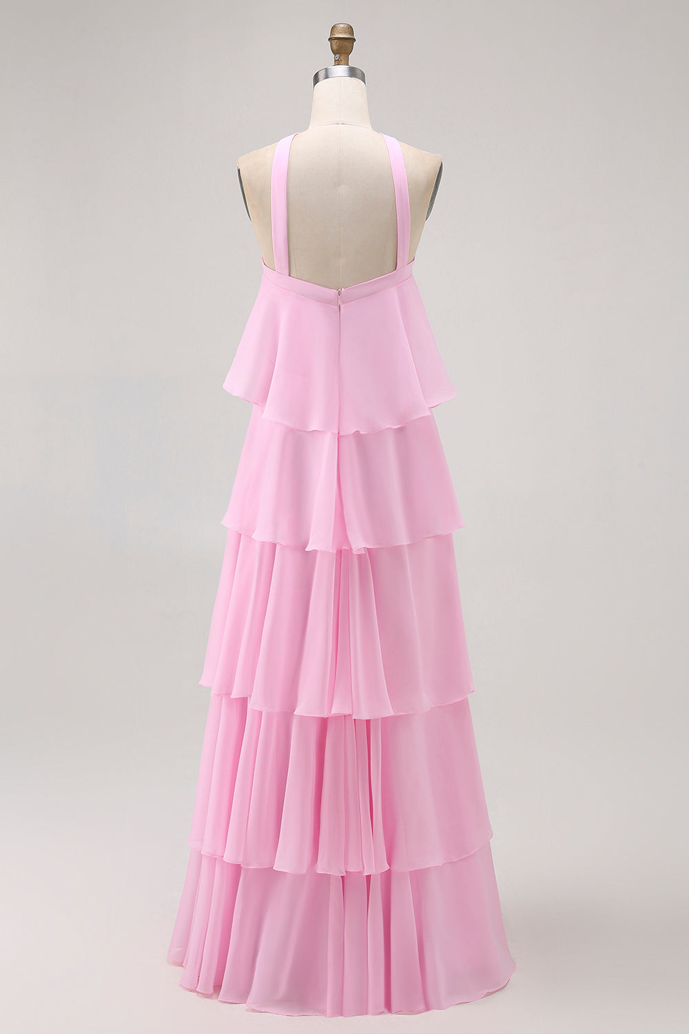 Candy Pink A Line Tiered Chiffon Bridesmaid Dress with 3D Flower