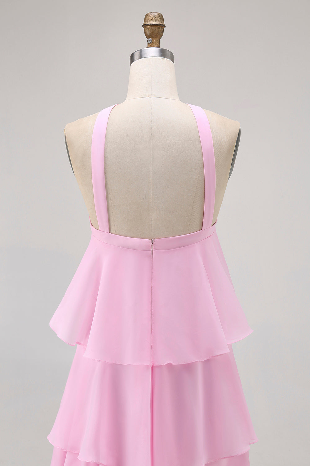 Candy Pink A Line Tiered Chiffon Bridesmaid Dress with 3D Flower