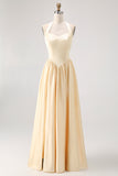 Daffodil Halter A Line Satin Bridesmaid Dress