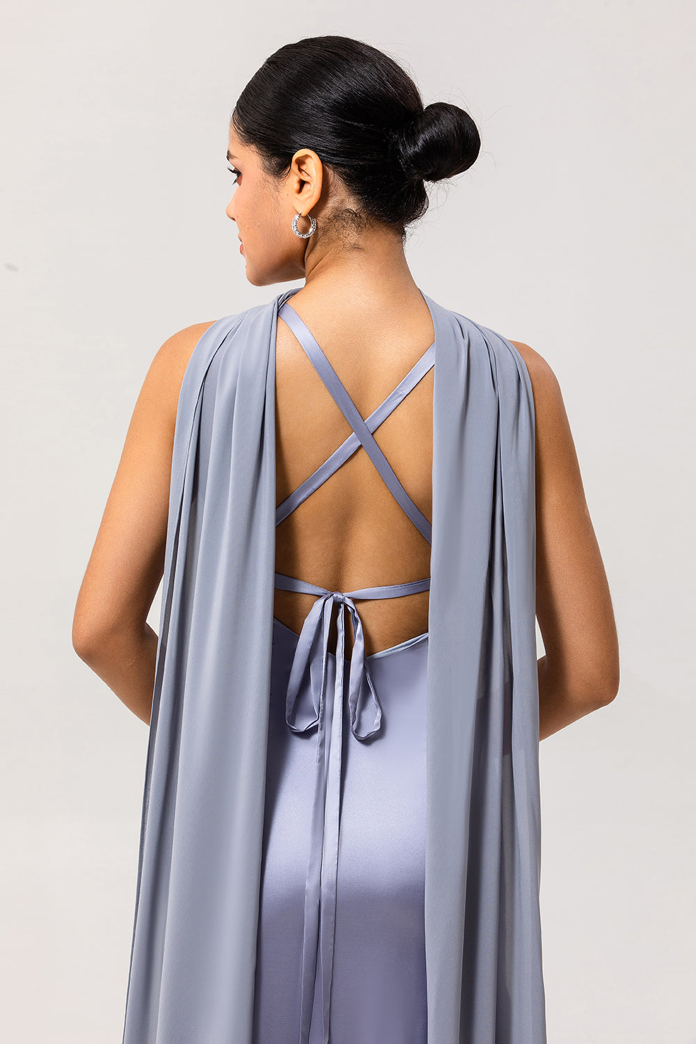 Dusty Blue Sheath Satin Bridesmaid Dress with Sash