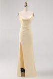 Daffodil Spaghetti Straps Satin Sheath Bridesmaid Dress