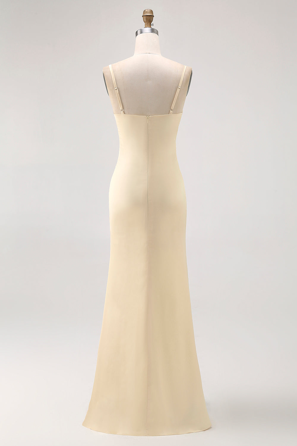 Daffodil Spaghetti Straps Satin Sheath Bridesmaid Dress