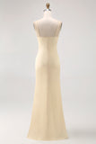Daffodil Spaghetti Straps Satin Sheath Bridesmaid Dress
