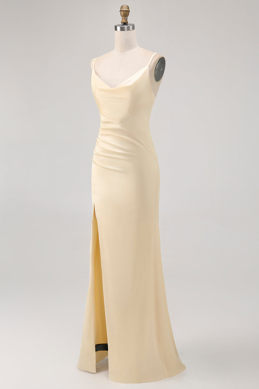 Daffodil Spaghetti Straps Satin Sheath Bridesmaid Dress