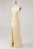 Daffodil Spaghetti Straps Satin Sheath Bridesmaid Dress