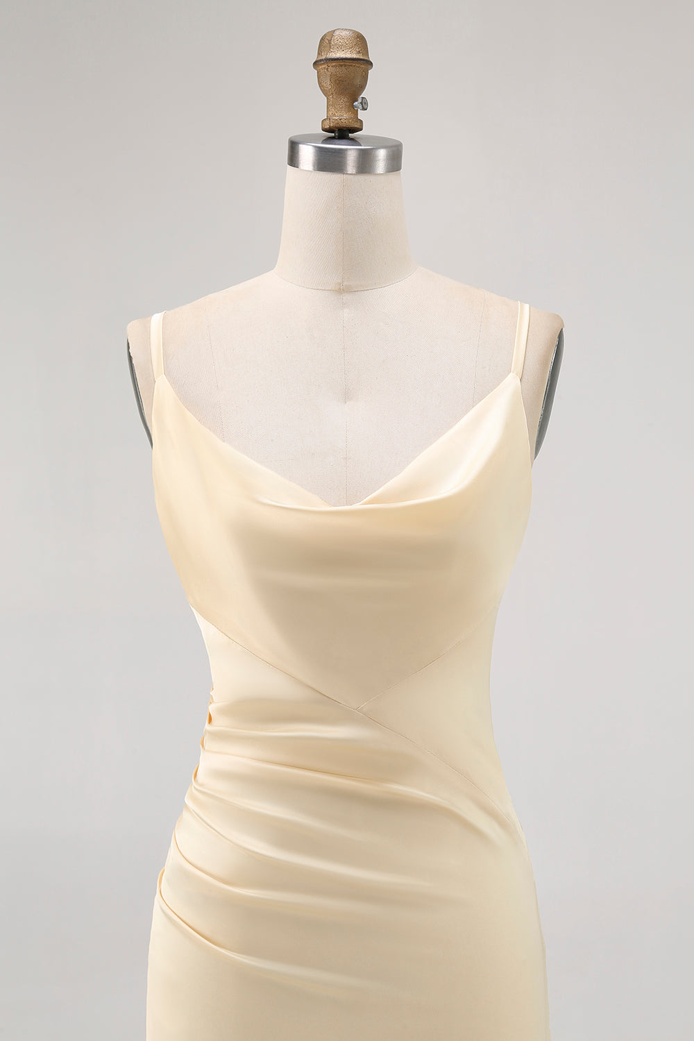 Daffodil Spaghetti Straps Satin Sheath Bridesmaid Dress