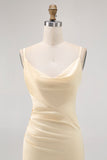 Daffodil Spaghetti Straps Satin Sheath Bridesmaid Dress