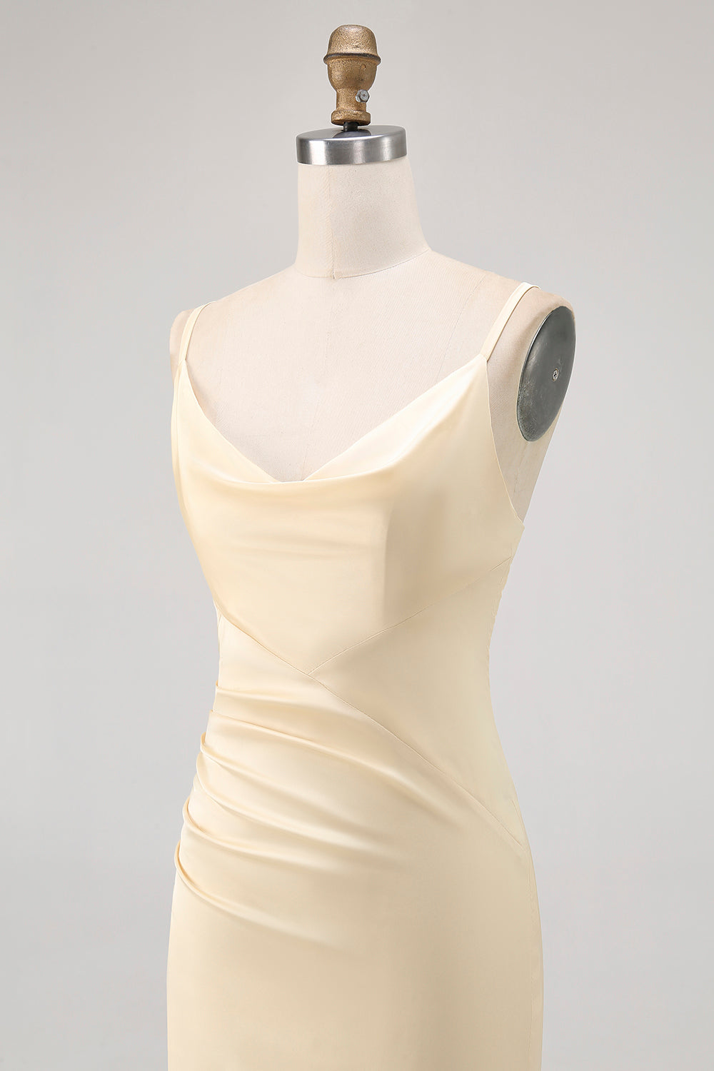 Daffodil Spaghetti Straps Satin Sheath Bridesmaid Dress