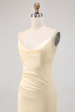 Daffodil Spaghetti Straps Satin Sheath Bridesmaid Dress