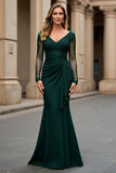 Navy Chiffon Mermaid V-Neck Long Mother of the Bride Dress with Lace Appliques