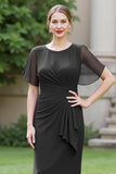 Ruched Sheath Round Neck Long Navy Mother of the Bride Dress with Sash