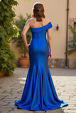 Royal Blue One Shoulder Ruched Satin Mermaid Mother of the Bride Dress