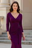 Mermaid V-Neck Stretch Satin Sweep Train Burgundy Mother of the Bride Dress