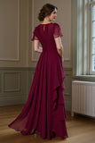 A Line Long Chiffon Burgundy Mother of the Bride Dress