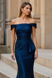 Navy Mermaid Off the Shoulder Long Mother of the Bride Dress