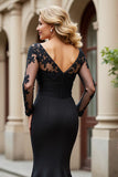 Mermaid V-Neck Long Black Mother of the Bride Dress with Lace Appliques