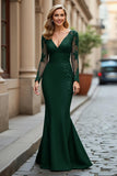 Mermaid V-Neck Long Black Mother of the Bride Dress with Lace Appliques