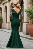 Mermaid V-Neck Long Black Mother of the Bride Dress with Lace Appliques
