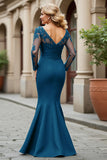 Mermaid V-Neck Long Black Mother of the Bride Dress with Lace Appliques