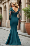 Mermaid V-Neck Long Black Mother of the Bride Dress with Lace Appliques
