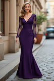 Mermaid V-Neck Long Black Mother of the Bride Dress with Lace Appliques