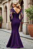 Mermaid V-Neck Long Black Mother of the Bride Dress with Lace Appliques
