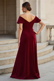 V-Neck Ruched Velvet A Line Burgundy Mother of the Bride Dress