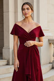 V-Neck Ruched Velvet A Line Burgundy Mother of the Bride Dress