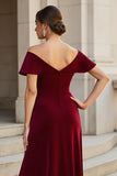 V-Neck Ruched Velvet A Line Burgundy Mother of the Bride Dress