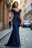 Mermaid V-Neck Long Navy Mother of the Bride Dress with Beading