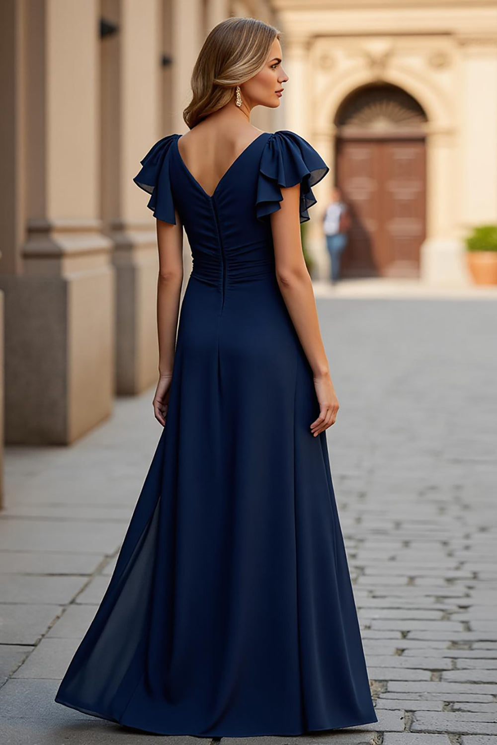 V-Neck Ruched Chiffon A Line Burgundy Mother of the Bride Dress