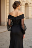 A Line Black V-Neck Ruched Mother of the Bride Dress