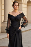 A Line Black V-Neck Ruched Mother of the Bride Dress
