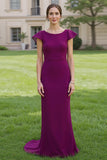Grape Round Neck Chiffon Sheath Mother of the Bride Dress