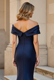 Navy Long Mermaid Off the Shoulder Mother of the Bride Dress