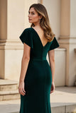 Pine Ruched A Line V-Neck Asymmetrical Mother of the Bride Dress