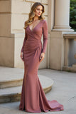 Sweep Train Chiffon Mermaid V-Neck Vintage Mauve Mother of the Bride Dress