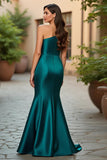 One Shoulder Ruched Mermaid Peacock Green Mother of the Bride Dress