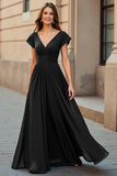 Pine Long Chiffon A Line V-Neck Mother of the Bride Dress