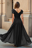 Pine Long Chiffon A Line V-Neck Mother of the Bride Dress
